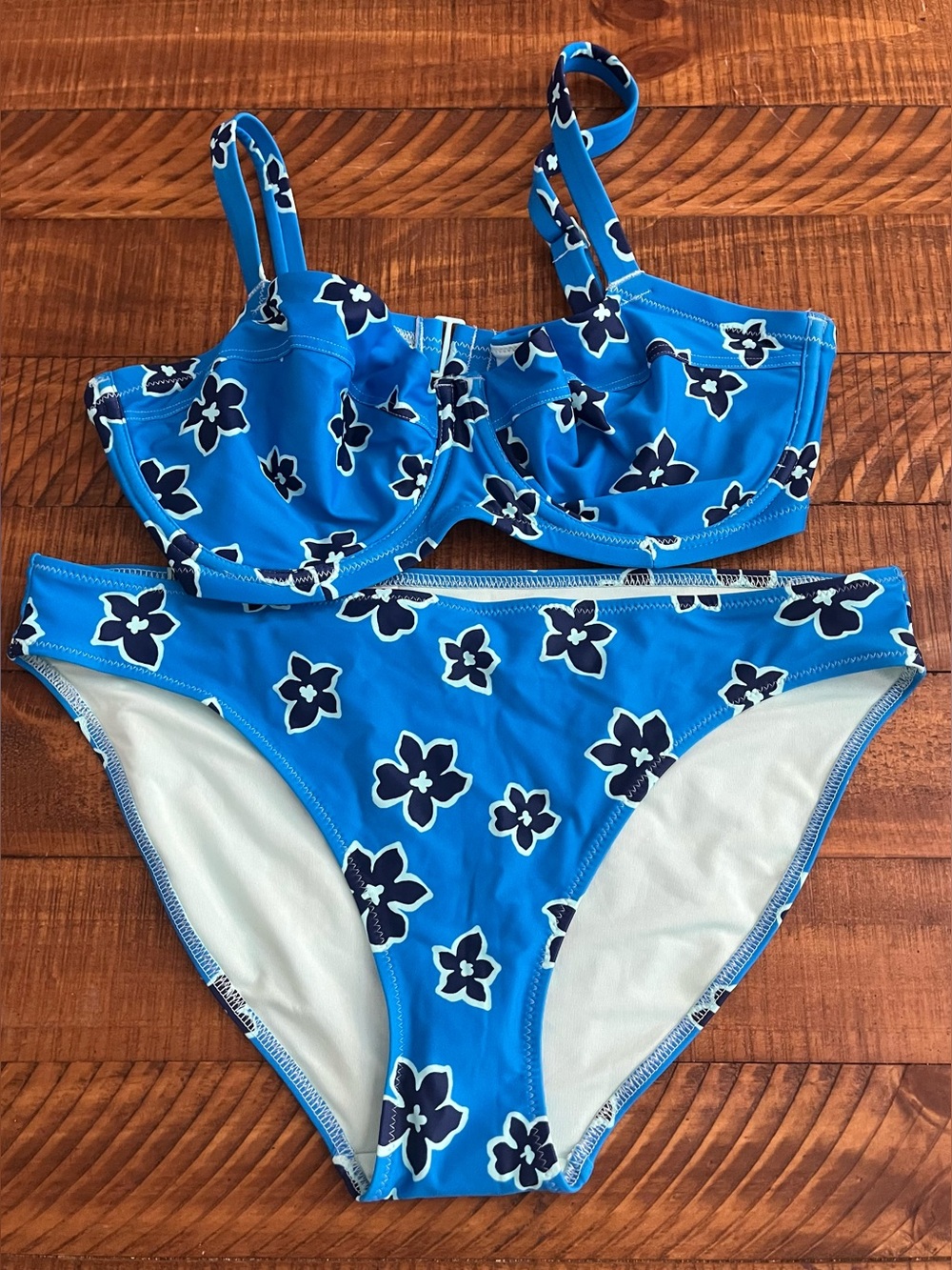 NWT Aerie FULL SET Unlined Underwire Top + Full Coverage Bottom Blue Floral